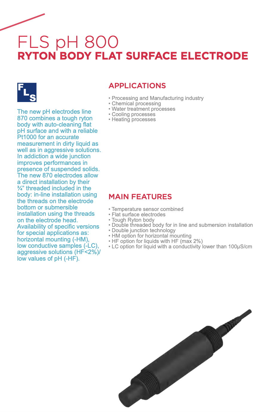 ph 800 Ryton body flat surface electrode