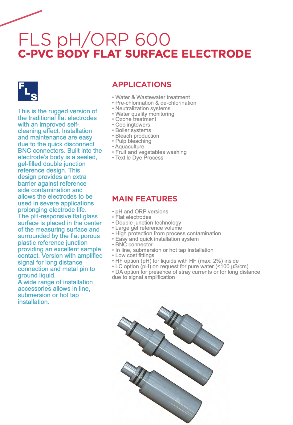 ph/ORP 600 C-PVC body flat surface electrode