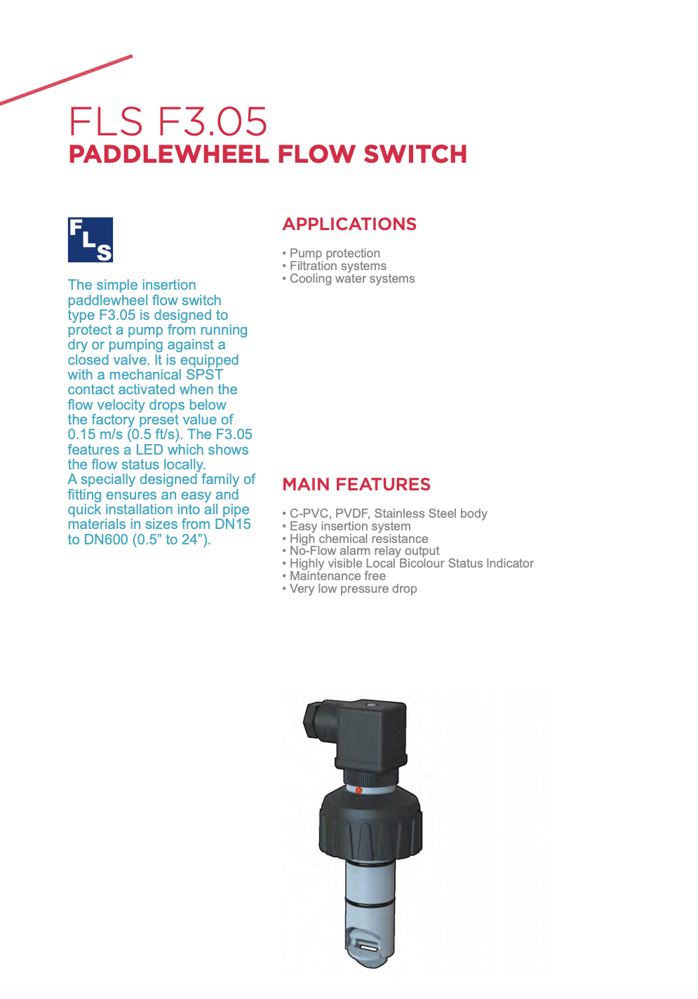 F3.05 Paddlewheel Flow Switch