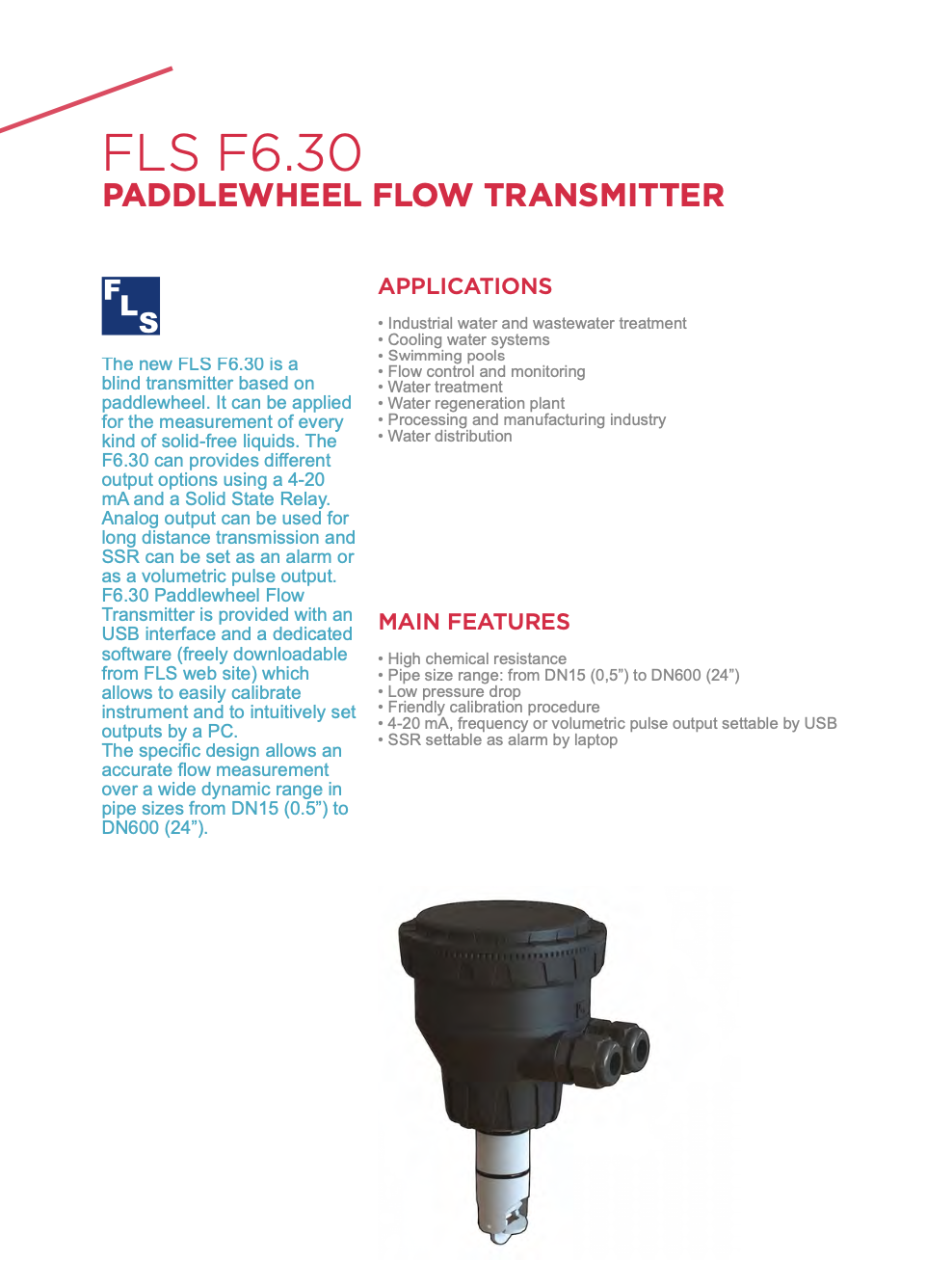 F6.30 Paddlewheel Flow Transmitter