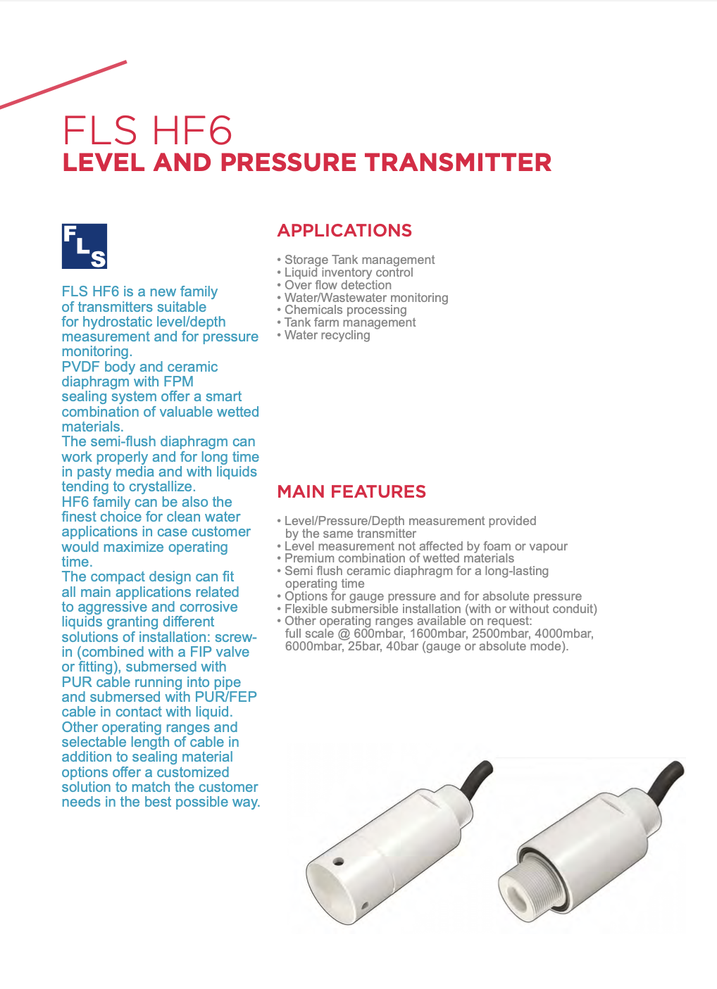 HF6 Level and pressure transmitter