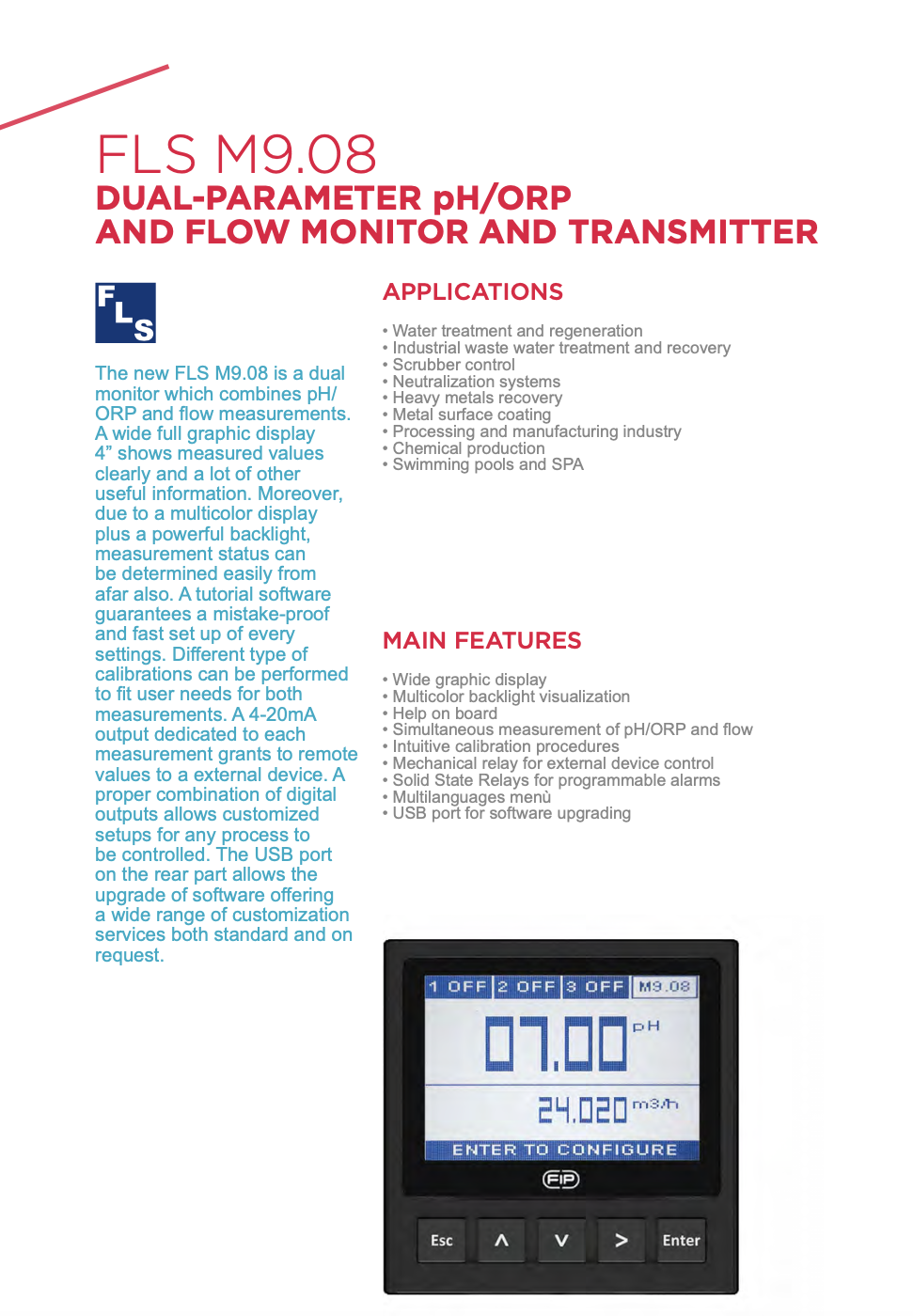 M9.08 Dual-parameter ph/ORP and Flow Monitor and Transmitter
