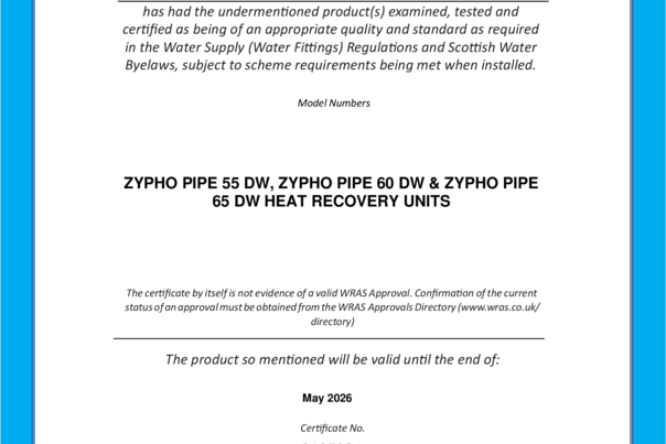 Zypho PiPe DW WRAS Certificate